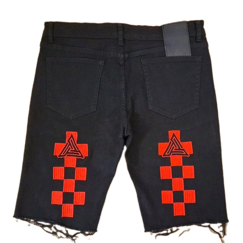 Chris Brown's Pyramid Cut Off Denim Jean Shorts Men's Size 34 Black Raw Hem EUC